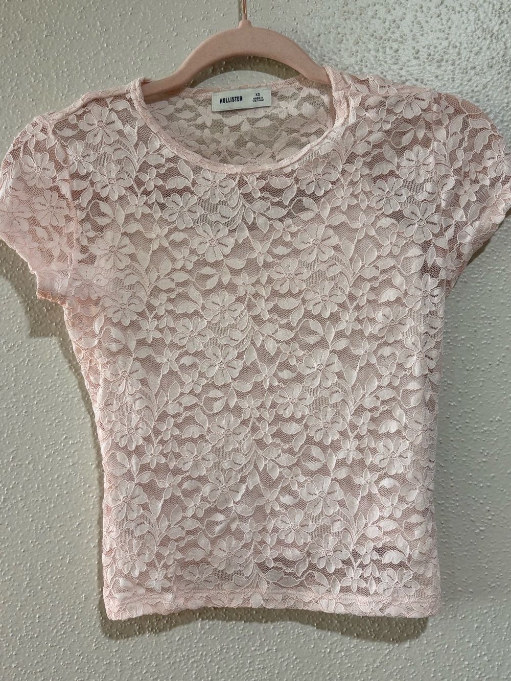 Hollister Blush Pink Floral Lace Short Sleeve Top | Lined | Women’s XS